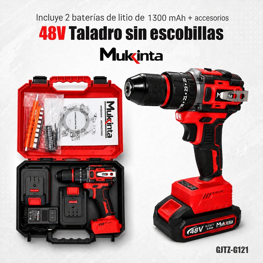 Taladro Inalámbrico Brushless Mukinta con 2 Baterías y Accesorios | GJTZ-G121