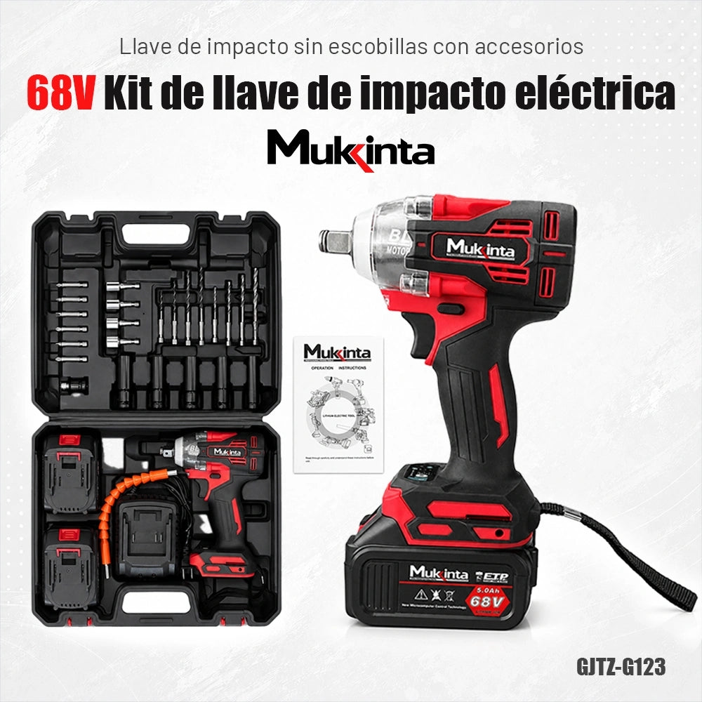 Llave de Impacto Inalámbrica Brushless Mukinta 68V con 2 Baterías | GJTZ-G123