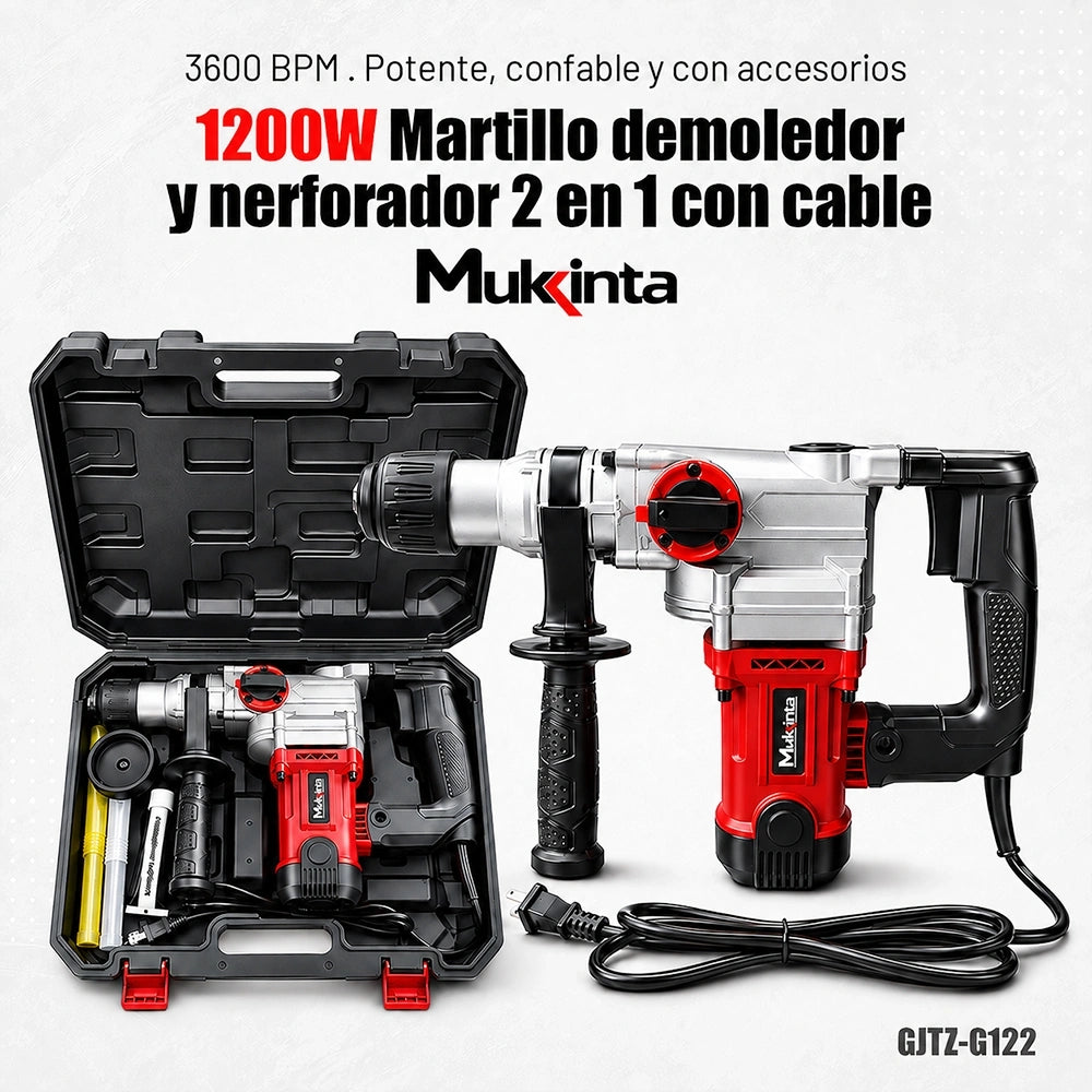 Mukinta Rotomartillo y Martillo Demoledor 2 en 1 JMT-1051 1200W 4.5J 110V
