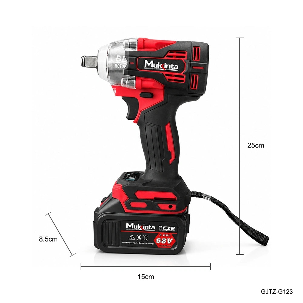 Llave de Impacto Inalámbrica Brushless Mukinta 68V con 2 Baterías | GJTZ-G123