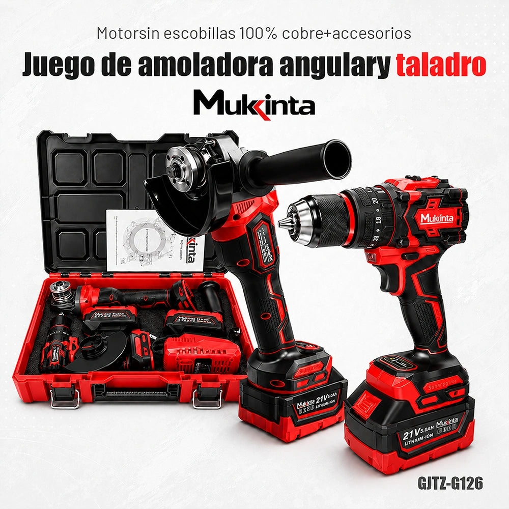 Kit Mukinta 48V Taladro de Impacto y Amoladora Angular de 125 mm con 2 Baterías | GJTZ-G126