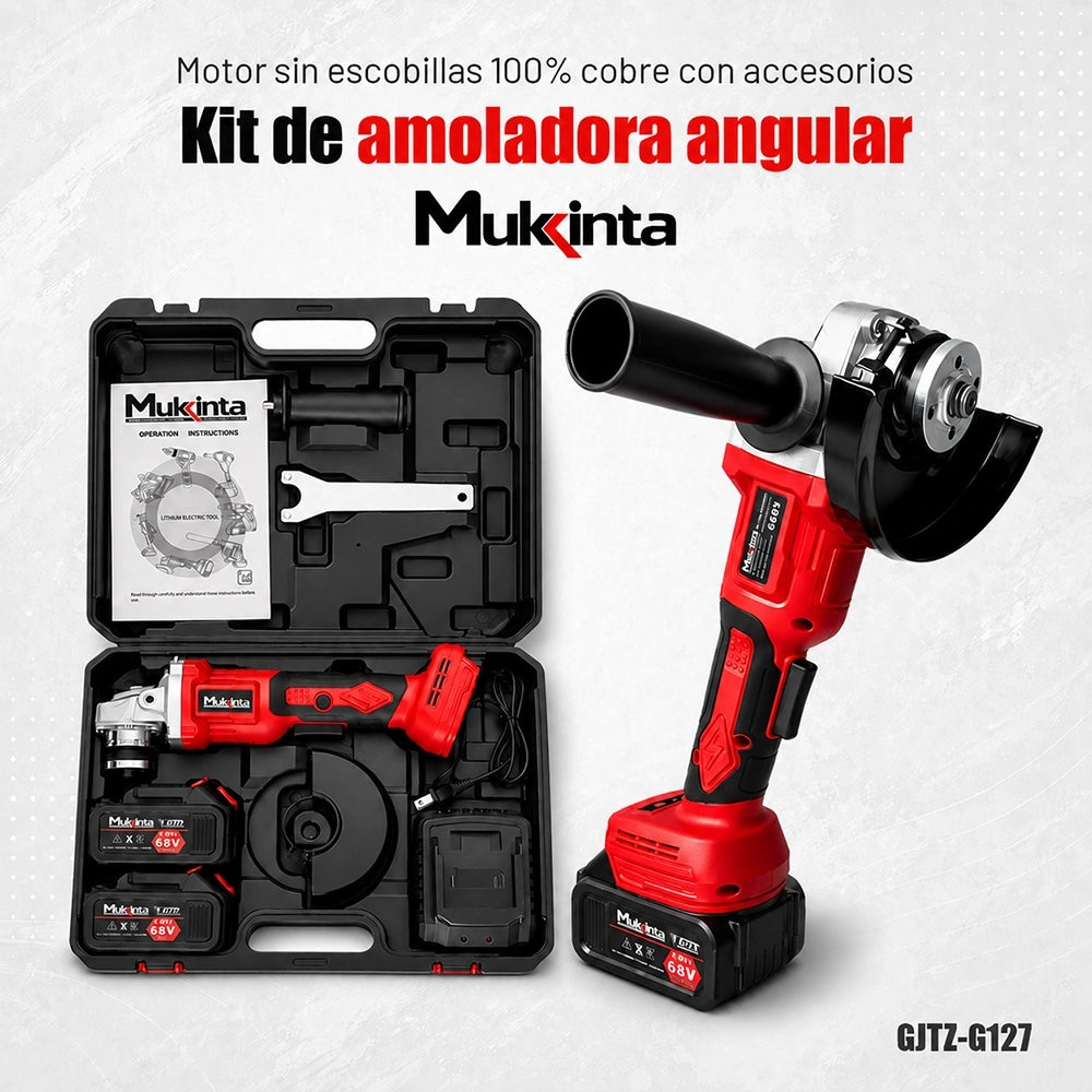 Amoladora Angular Inalámbrica Mukinta 64V de 125 mm con 2 Baterías | GJTZ-G127