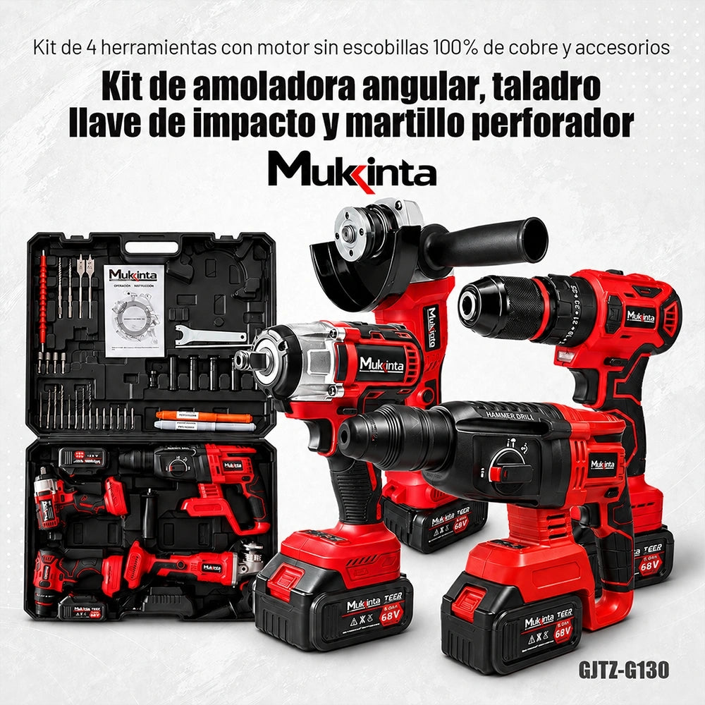 Kit de 4 Herramientas Inalámbricas Mukinta 68V con 2 Baterías GJTZ-G130