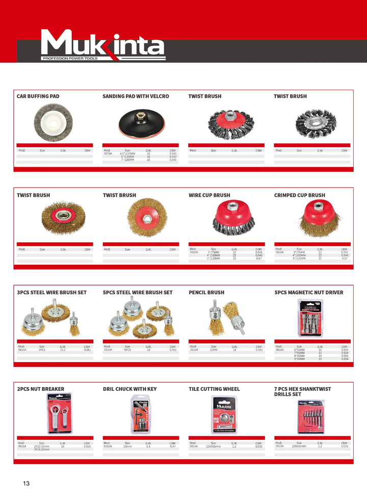 Cepillos y accesorios para taladro - Catálogo Mukinta página 13
